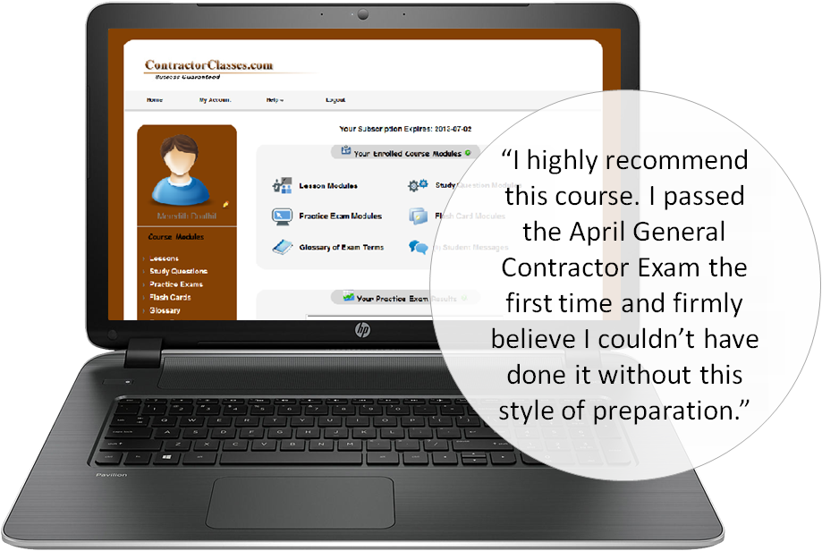 A student review of the Contractor Classes online exam prep course